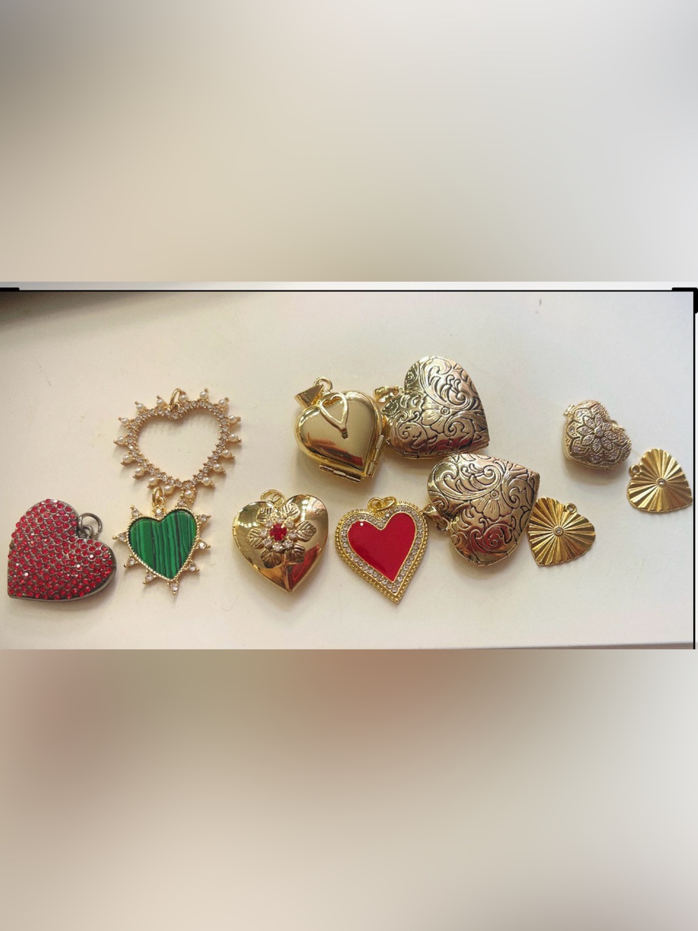 Gold and Red Heart Pendant Collection -  each one 22